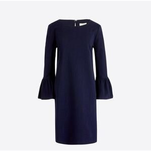 J Crew Factory Solid Navy Ruffle Bell Sleeve Mock Dress Size Medium
